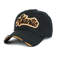 Vintage zwart-oranje baseballpet met Atlantic-borduring en distressed details - Eén Maat Verstelbaar / Zwart