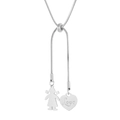 Silver adjustable snake chain necklace with heart and girl silhouette charms - Silver (KN202593-Z)