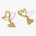 Polished double heart drop earrings in gold finish featuring elegant hollow frames - Gold (KD3419)