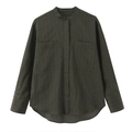 Vertical red striped long sleeve shirt with stand collar and double chest pockets - XS / Dark Moss Green Stripes