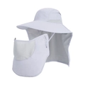 Light grey outdoor sun hat with wide brim, breathable face mask and neck cover flap - Light Gray