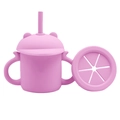 Pink silicone baby sippy cup with dual handles and interchangeable snack lid - Straw Cup / Pink
