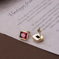 Luxury gold stainless steel earrings with emerald-cut red zircon stones and butterfly back - Red & Gold