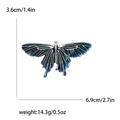 Vintage Silber Schmetterling Brosche mit blaugrüner Emaille, 6,9 cm Größe und Gewicht - Blau