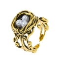 Vintage gold hummingbird nest ring with three white pearls and vine-like open band design - Vintage Pearl Bird Nest Open Ring-Antique Bronze (19)