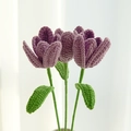 Handmade crochet tulip bouquet with three purple yarn flowers and green stems - Blooming Tulip Light Purple