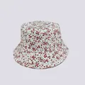 Detailed view of women's bucket hat with all-over floral print on cotton canvas fabric - M (56-58cm) / Beige Red Green Floral (9#)