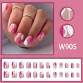 Pink and white wavy pattern press-on nail kit with 24 abstract wave design pieces - W905 (Glue Style)