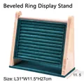 3-tier dark green velvet and solid wood slanted ring display stand with 10 rows - Dark Green
