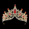 Elegant gold baroque bridal crown with large red gemstones and clear rhinestones - Standard Size / Gold Red Zirconia