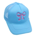 Sky blue mesh trucker hat with pink bow embroidery and breathable design for women - Adult(56-60cm) / All Sky Blue