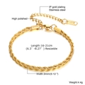 3mm gold plated twisted rope chain bracelet in 316L stainless steel for women - Gold Twist Chain