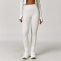 Creamy white high waisted yoga leggings with seamless design for women - Apricot Beige