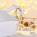 Sparkling S925 sterling silver gold hoop earrings with iced-out pave zircon letter T charm - Letter T (Gold)