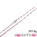 Minimalist titanium steel chain necklace with bright pink resin beads and lobster clasp - 400mm*2mm / Pink