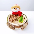 Bamboo Christmas storage basket with snowman head decoration and cozy red knitted scarf - Yellow Hat Snowman