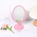 Pink European vintage style heart-shaped tabletop vanity mirror with ornate base - Pink-Oval