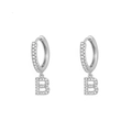 Silver letter B huggie earrings with sparkling crystals and a minimalist luxury design - Letter B / Silver