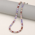 Colorful gemstone tennis necklace with purple red and pink stones in 18K gold plating - Steel-Multicolor / Necklace