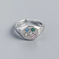 Anello a stella in argento S925 con zirconi colorati e design aperto regolabile - Aperto Regolabile / Oro Bianco