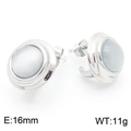Silver stainless steel hoop earrings with round 16mm grey pearl bead charm for women - 16mm / Type I Steel Color