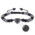 Black matte and grey marble beaded bracelet with heart pendant and language projection - Map Stone and Frosted Stone Bracelet