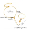 Gold stainless steel finger chain bracelet featuring black natural stones and heart detail - Gold Heart Black Bead Hand Chain (E162) / 17.5+5CM