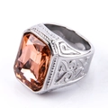 Men's stainless steel ring featuring a large rectangular orange gemstone inlay - US 7 / Silver Tone (Amber Rhinestone)