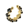 Gouden ear cuff met vierkante zwarte zirkonia en C-vormig clip-on ontwerp - Zwarte Zirkonia