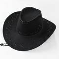 Classic black western cowboy hat with wide brim and adjustable chin strap on white background - Black