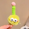 Cute yellow plush cartoon hair clip with green spiral and pink pom-pom detail - Yellow