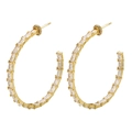 Minimalist gold C-shaped hoop earrings with baguette-cut zircons for a luxury look - Gold White Zirconia