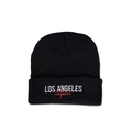 Detail of black Los Angeles California embroidery on warm winter knitted beanie hat - M (56-58cm) / Black