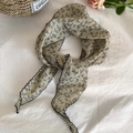 Sage green cotton linen scarf with black floral print and elegant scalloped edges - Light Green Scalloped Floral