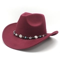 Wine red felt cowboy hat with ethnic beaded band and Hamsa hand charm detail - M (56-59cm) / Burgundy