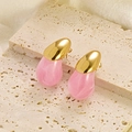 Fashionable gold waterdrop earrings with pink marble resin texture on stone - Pink