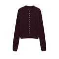 Deep purple crochet knit cardigan with diamond hollow pattern and pearl buttons - S / Burgundy