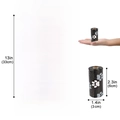 Biodegradable black dog poop bag with white paw prints and 13x9 inch size specs - 1 Micron Biodegradable Black Paw Print