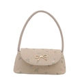 Borsa a spalla in paglia beige con ricami floreali e fibbia a fiocco dorato - Bianco