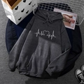 Charcoal grey hooded sweatshirt with heart heartbeat print and front kangaroo pocket - S / Tops / Dark Gray