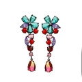 Colorful floral drop earrings with green and purple gemstones and zircon tassels - Red