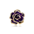 Broche camélia violette de luxe avec placage d'or et accents de cristaux étincelants - Violet avec rose en strass