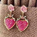 2410078 Pink Rose Heart Flower Earrings (s925 Silver Needle)