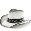 Western straw cowboy hat in white with turquoise bull pattern and metal rivets - M (56-58cm) / White Black Painted