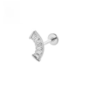 F136 Titanium labret stud in silver finish with curved rectangle zircon gems and flat back - 1.2*6mm / Scallop Silver