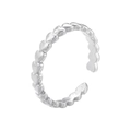 Macro view of adjustable silver heart-shaped ring band with polished metallic finish - VJ517 Platinum Smooth Heart