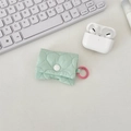 Custodia per auricolari trapuntata verde menta con chiusura a bottone AirPods - Verde