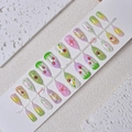 Almond-shaped press-on nails with 3D strawberry, ladybug, and daisy floral designs - Mixed Size Pack / Pastoral Waterdrop Strawberry Style (WY-075)