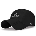 Black outdoor quick-dry folding sun hat with UPF 50+ embroidery and mountain logo - Adjustable / Black