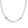 Handmade beaded necklace with white crystals, freshwater pearls and golden steel beads - White Matte Beads
